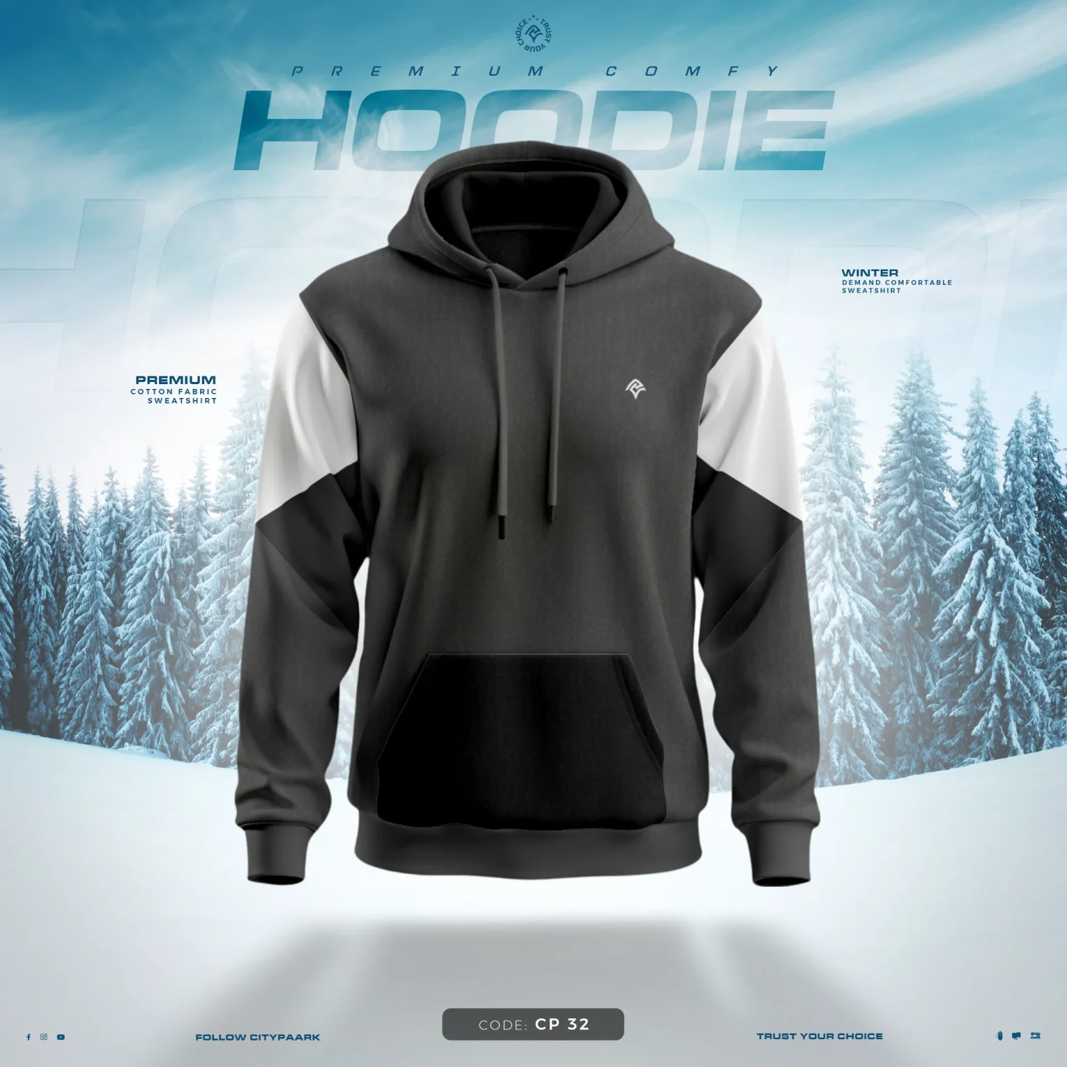 Premium Hoodie For Men – CP 32 – Grey